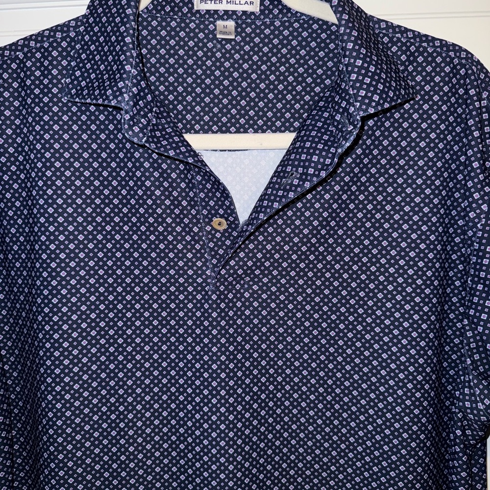 Peter Millar Blue Polo Shirt with Geometric Design